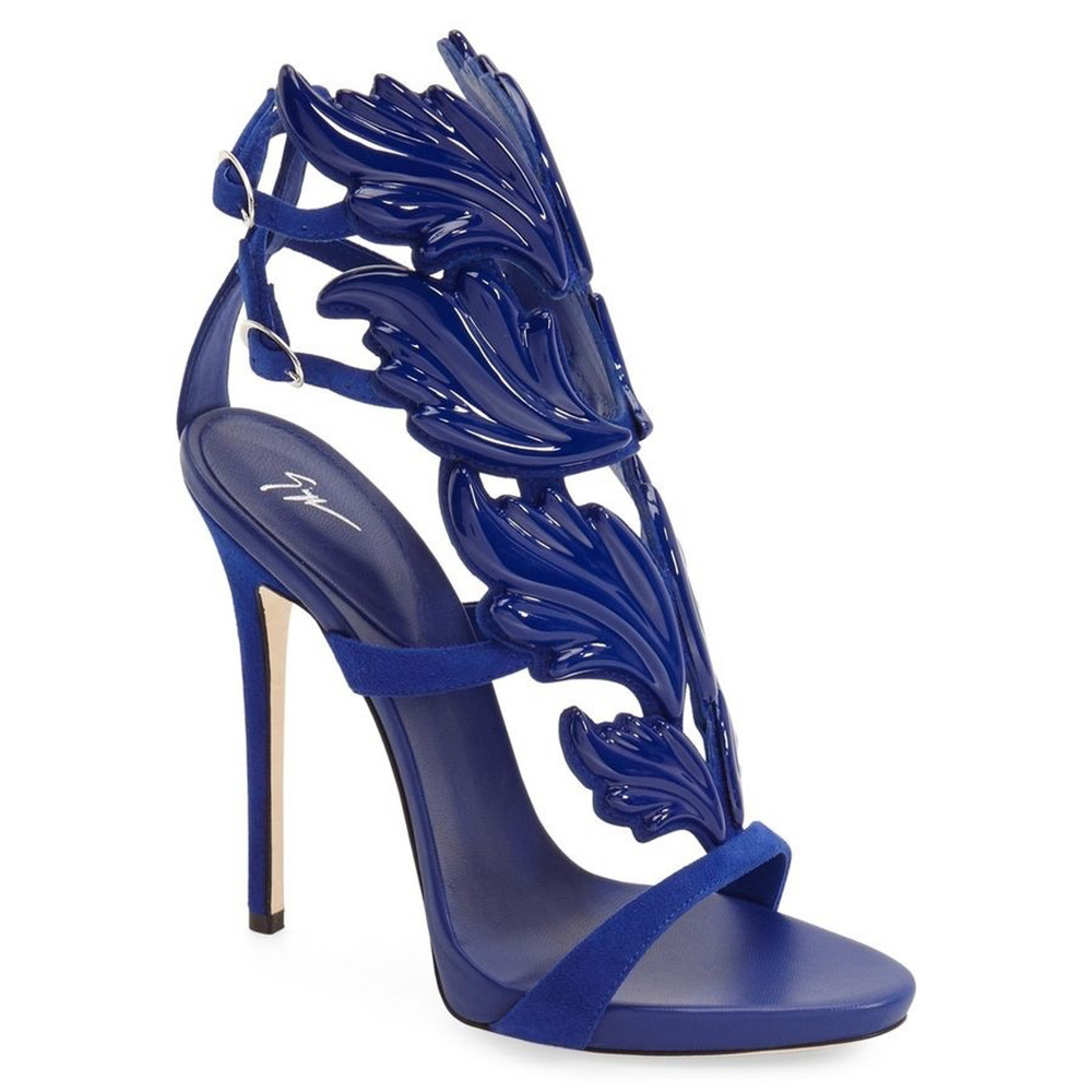 Giuseppe Zanotti Cruel Summer 110 Blue Setter Wing Strap Sandal Heel Pump 35